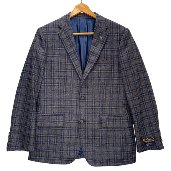 NWT Loro Piana Cremieux 40S WOOL CASHMERE Charcoal/Blue Plaid Sport Coat ITALY - Picture 1 of 7